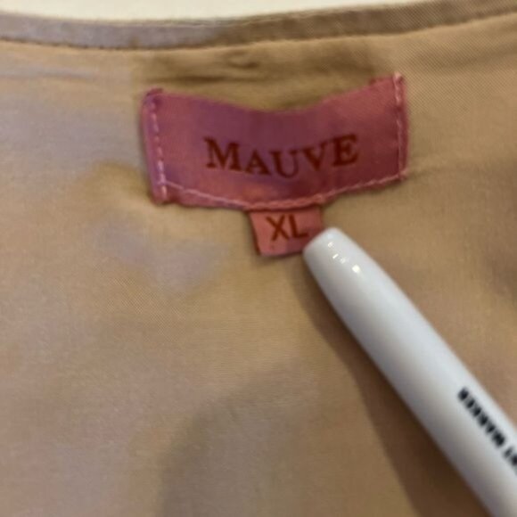 Anthropologie Mauve Brand Lagenlook Cotton Khaki Dress Button Front Tied Overlay - Picture 12 of 14